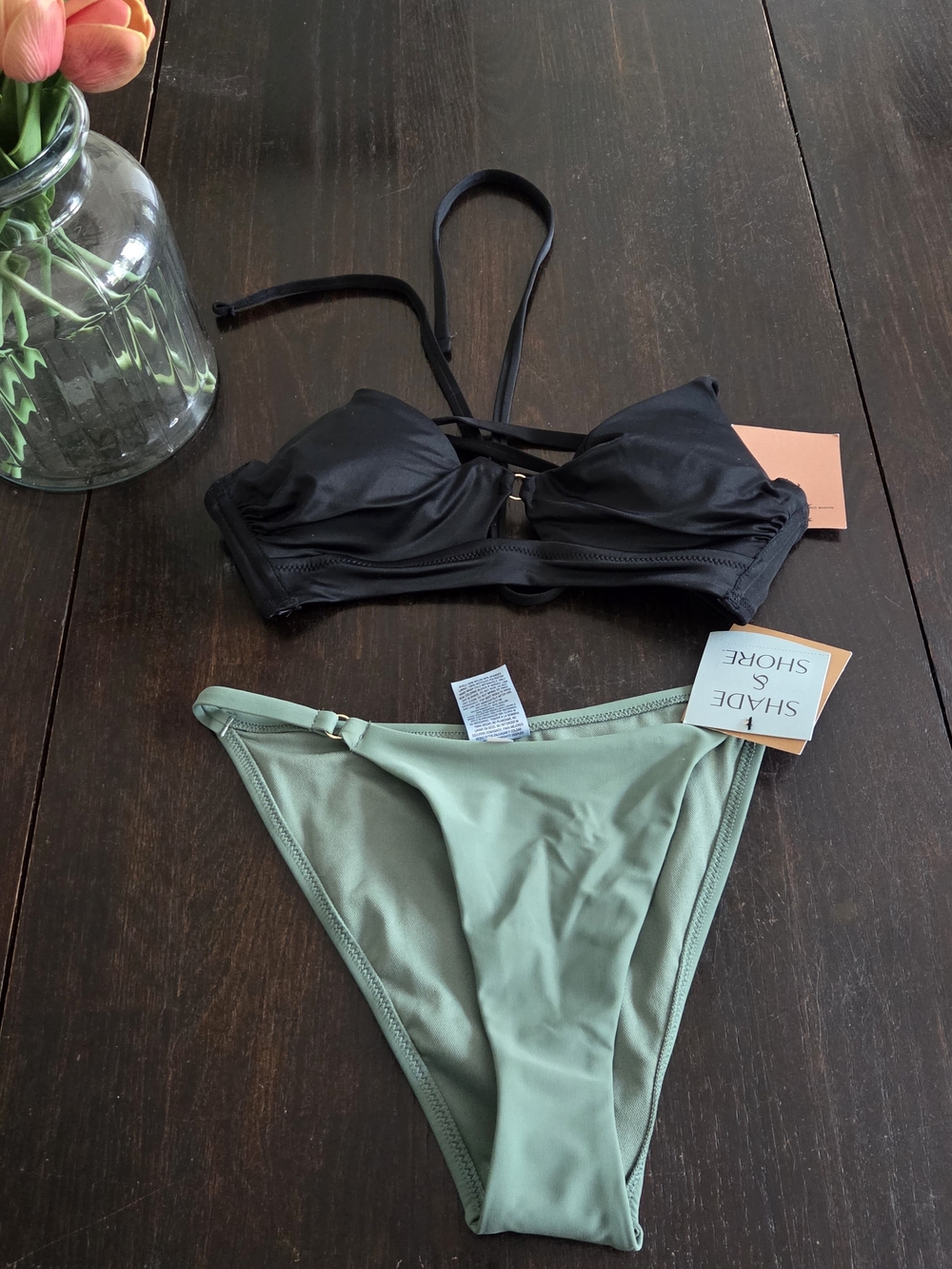 Two-Piece Women's Bikini Set in Black and Sage